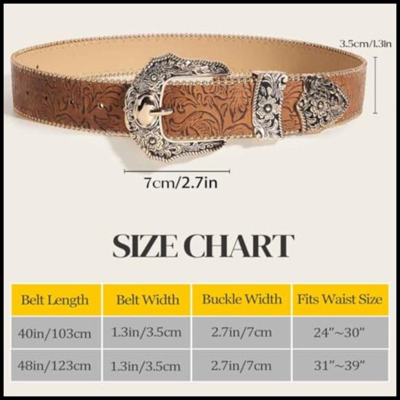 Western Belt with Floral Buckle Faux Leather Adjustable Women\'s Accessory